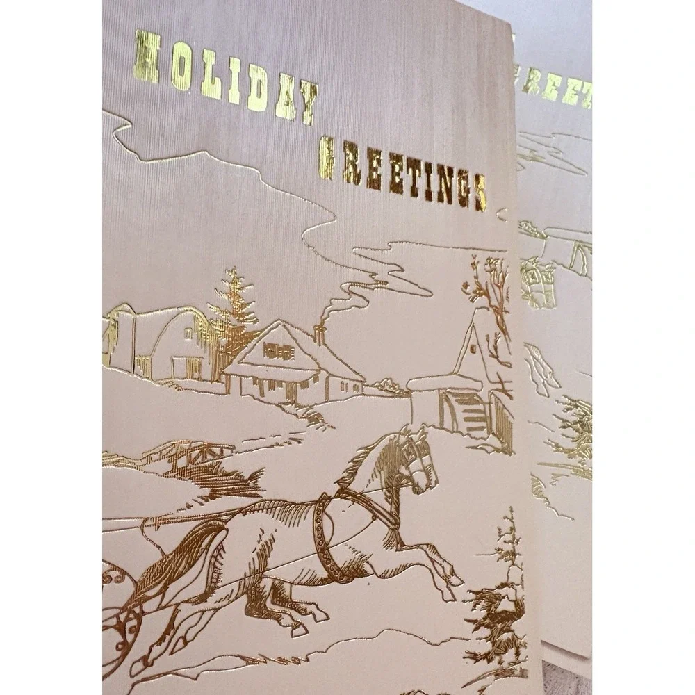 Vintage Craftmount Photo Frame Holiday Cards Gold Sleigh Gold Envelope Lot of 10